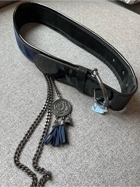 ALEXANDER MCQUEEN Mens Decorative Leather Belt with Tassel Charm*As-Is Flaw